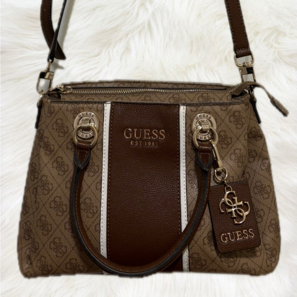 GUESS Brown and White Logo Satchel